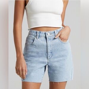 Abrand Light Blue Denim Raw Hem A Claudia Cut Off Shorts